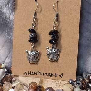 Obsidian Tiger Charm Artisan Earrings